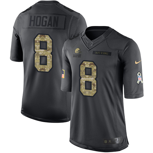 Men's Limited Kevin Hogan Nike Jersey Black - #8 2016 Salute to Service NFL Cleveland Browns